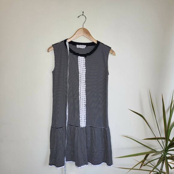 N Nicholas Sleeveless Dropped Waist Embroidered Cotton Dress - Stripes - Multi - Picture 3 of 12